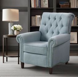 Light Blue Tufted Accent Chair with Nailhead Trim