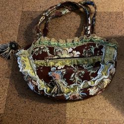 Vintage Ziba Embellished Handbag Black Velvety with Lace Trim