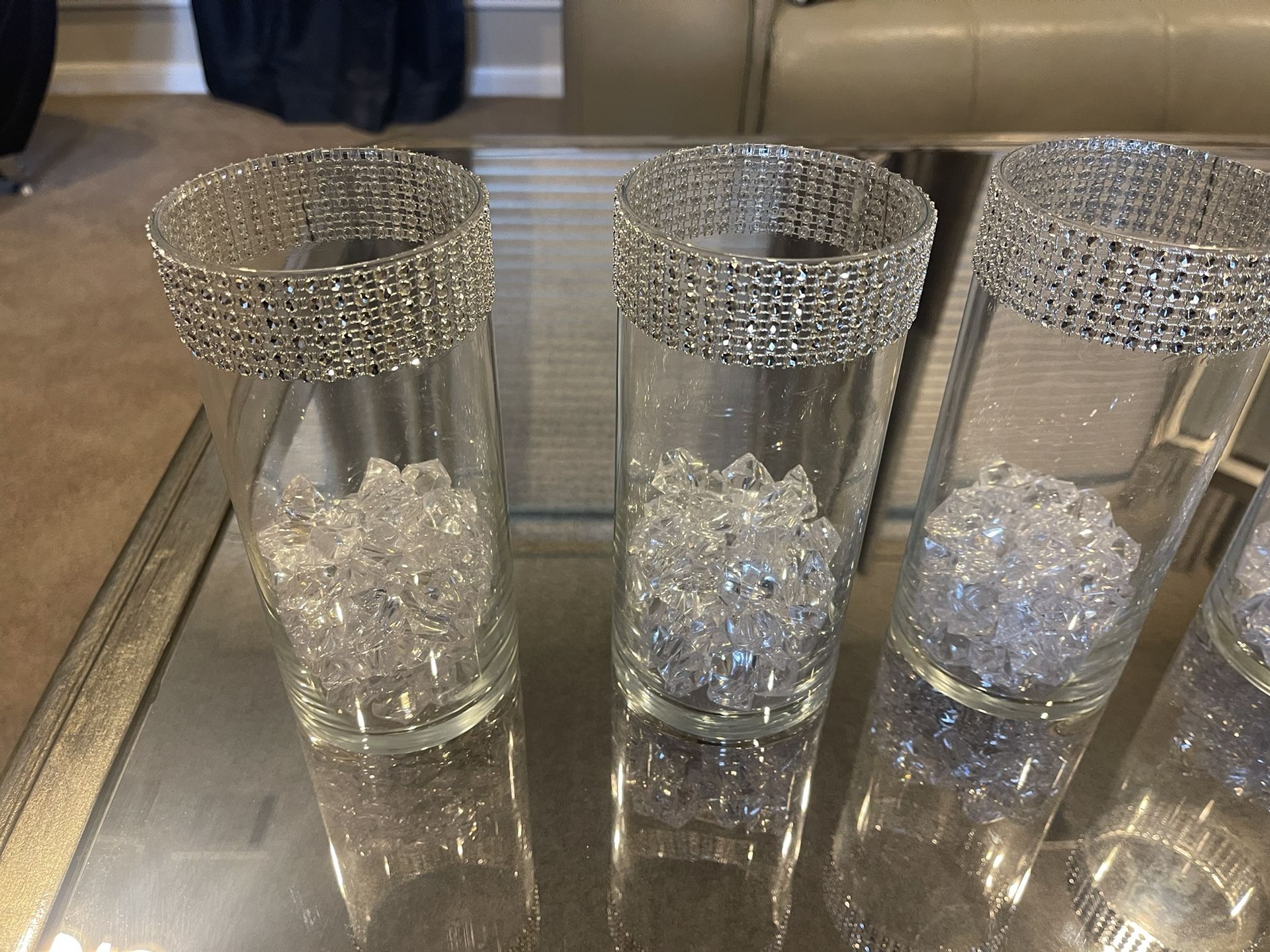 7 3 1/2 x 7 1/2 glass cylinders for Weddings/ Baby Showers/ Quinceañeras with crystal beads inside
