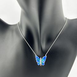 14k White Diamond Butterfly Pendant 