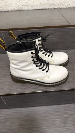 Dr. Martens White Leather Lace-Up Boots