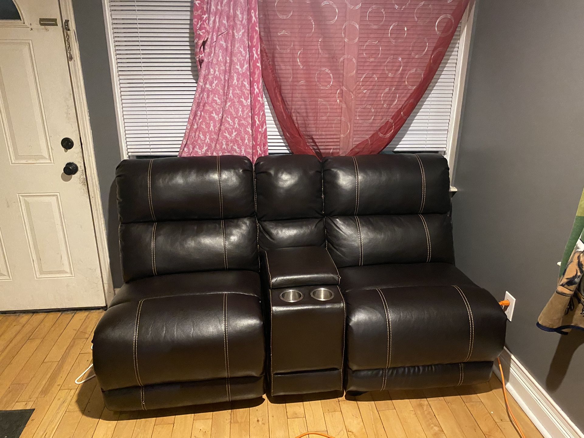 Black Leather Sectional Couch 3 Recliners