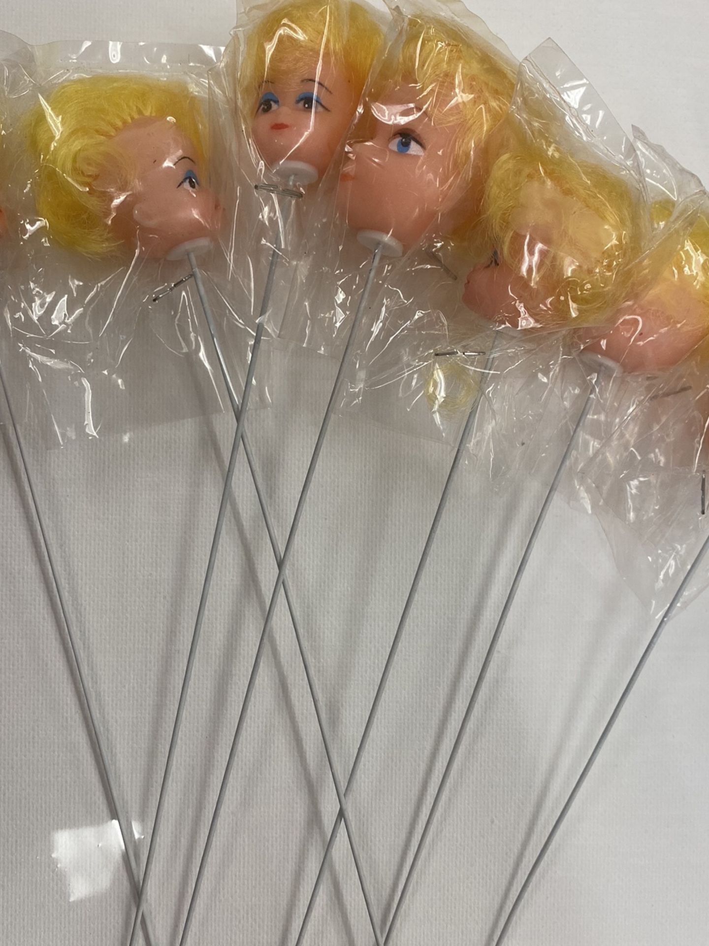 Vintage Blonde Doll Heads On Metal Stick