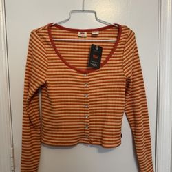 Levi's Britt Long Sleeve Snap Front Top Orange Red Cotton Blend Size Medium