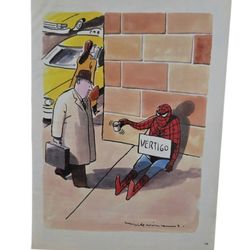 Vintage cartoon depicting a humorous scenario involving the superhero Spider-Man