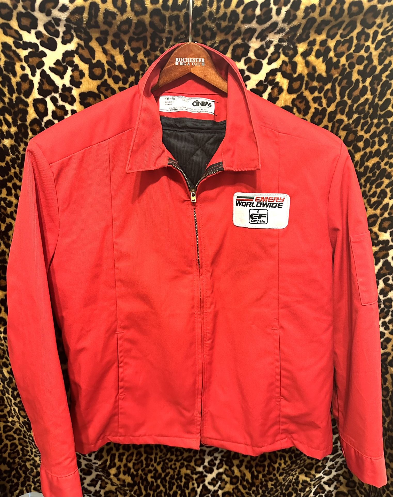Vintage Emery Worldwide Patch Full Zip Red Jacket Size L Men’s VTG