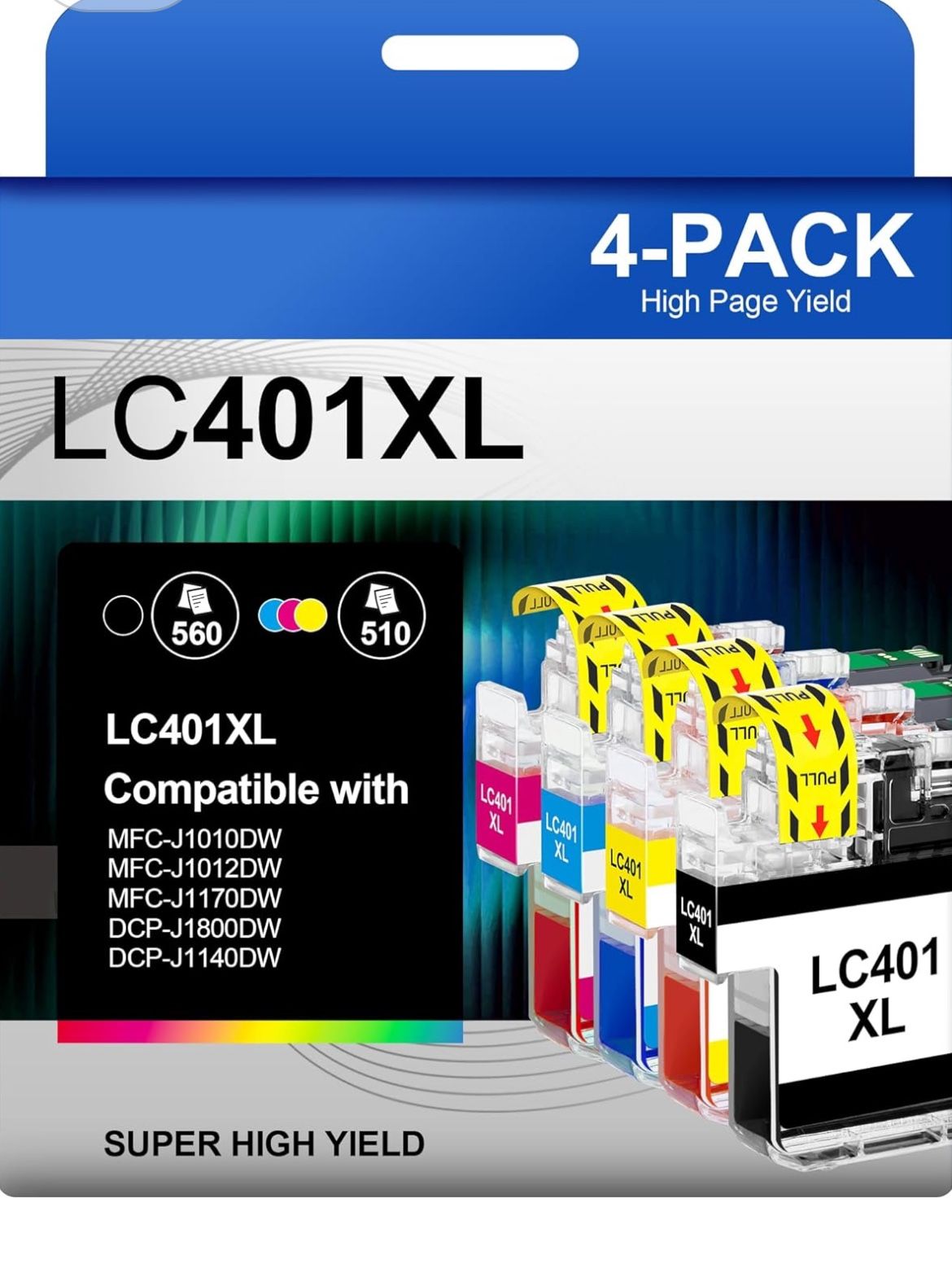 LC401XL Ink Cartridges for Brother Printer LC401 Ink High Yield for Brother LC401 Ink Cartridges Work for MFC-J1010DW MFC-J1170DW MFC-J