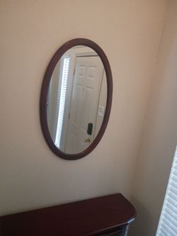 Oval Wall Mirror with Wood Frame