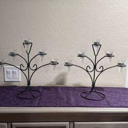 Candelabras (2) Black Metal Glass Votives