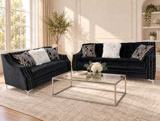 Black Velvet Sofa and Loveseat Set 🖤🖤