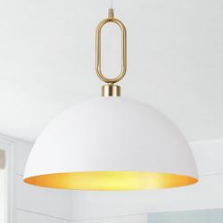 Pendant Lamp 16”, White Outside / Gold Inside