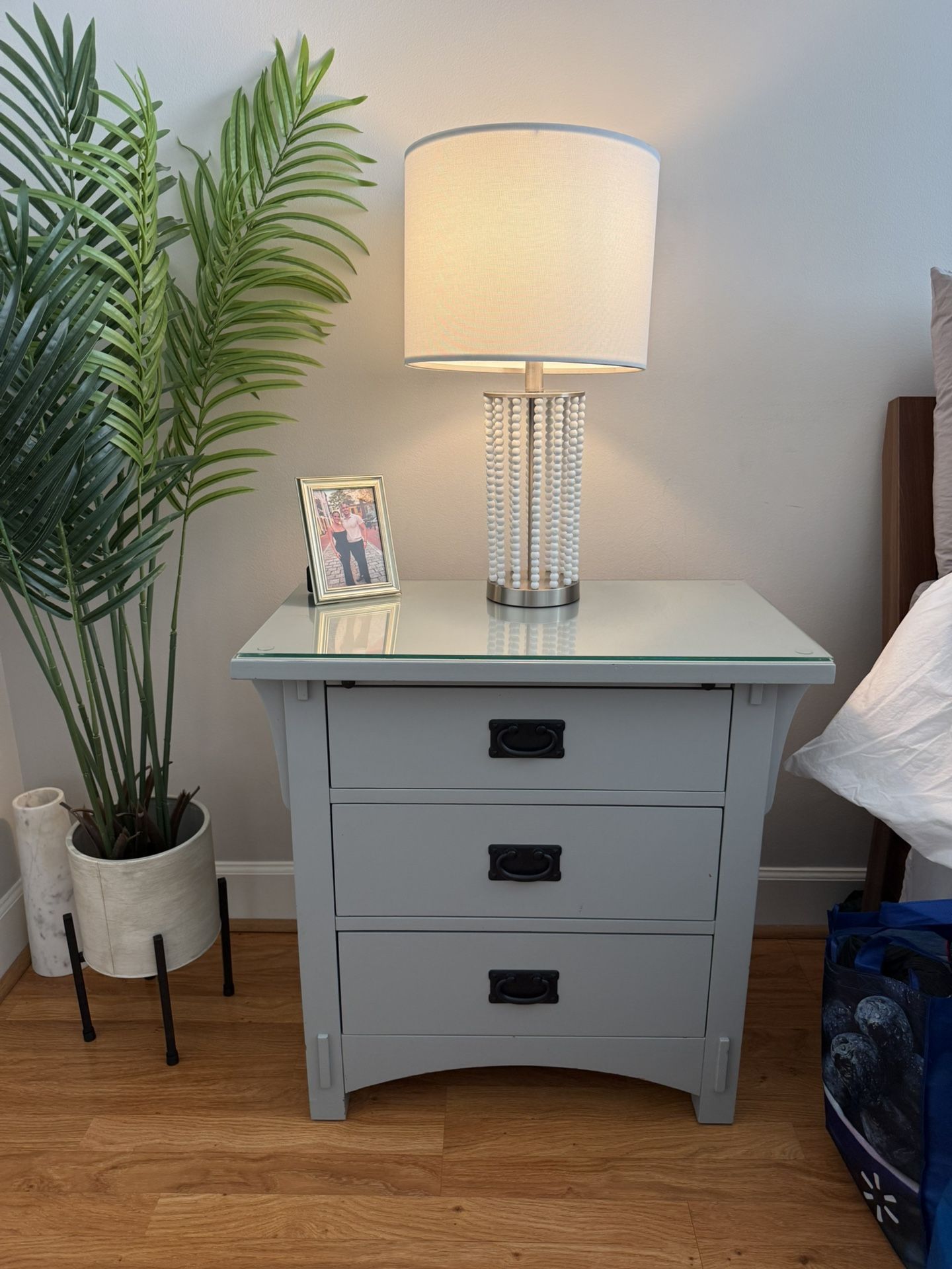 Two Solid Wood Night Stands with Glass cover