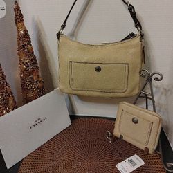 Coach Beige Smooth Leather Satchel & Wallet F10890