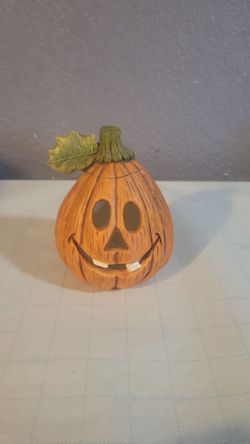 Hand-Painted Ceramic Jack-o'-lantern with a Smiling Face, Buck Teeth
