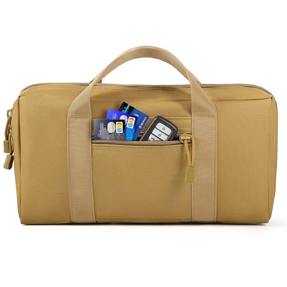 Tactical Pistol Case, Padded Handgun Firearm Case Double Shooting Gun Range Duffle Bag with Multiple Magazine Slots for Hunting Shooting Outdoor Activ