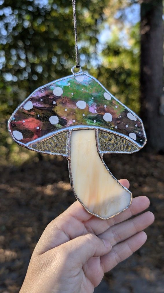 Large Stained Glass Mushroom Sun Catcher 