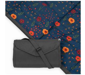 Little Unicorn Outdoor Family Picnic & Beach Blanket, Water-Resistant, Compact Fold, Large Size, 5 x 7 feet, (Midnight Poppy)