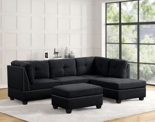 Sienna Boucle Black Sectional + Ottoman Set **NEW ARRIVAL**