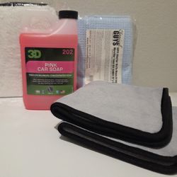 NEW 3D Pink Car Soap + Chemical Guys Waffe Weave Microfiber Drying Towel + Meguiar's Wash Mitt + Cobra Microfiber Towels - Auto Detailing Supplies 👇