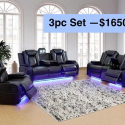 💥FREE DELIVERY💥Brand New POWER, LED, USB  3PC Reclining Sofa Loveseat Chair Set 