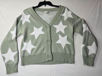 Nikka K Green & White Star Cardigan Sweater Size XS