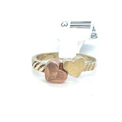 10Kt Two Tone Gold Hearts Ring 1.90g Size 6.5 I-1783