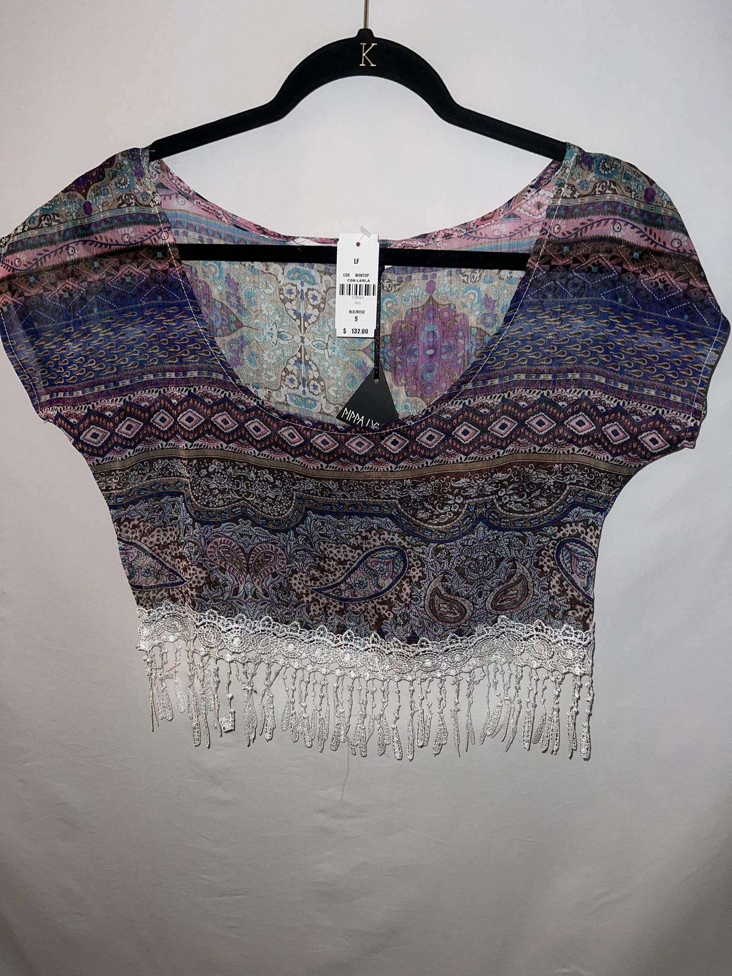 NWT Ladies Womens size Small Pippa Lynn cute crop top w/ fringe 