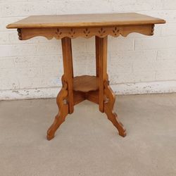 Antique Carved Oak Wood Eastlake Table - $65