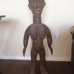 Hand Carved Tribal African Mask and Carved Walking Cain 