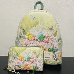 Loungefly Disney Peter Pan Tinker Bell Flowers Mini Backpack and Wallet