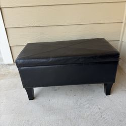 Black Faux Leather Storage Bench Ottoman– 32” x 16”