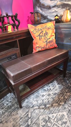 Leather top upholstered bench