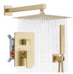 Brushed Gold Rain Shower System with Hand Shower 8 in