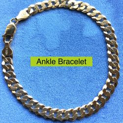 Ankle Bracelet 6mm Faceted Cuban Style QUALITY Gold On Sterling Silver Italy 925 *Ship Nationwide Or Pickup Boca Raton