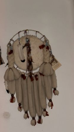 Vtg  Large Native American Dream Catcher Tribal Fur Wool Feathers 42" Huge