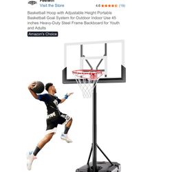 Basketball Hoop with Adjustable Height Portable Basketball Goal System for Outdoor Indoor Use 45 inches Heavy-Duty Steel Frame Backboard for Youth and