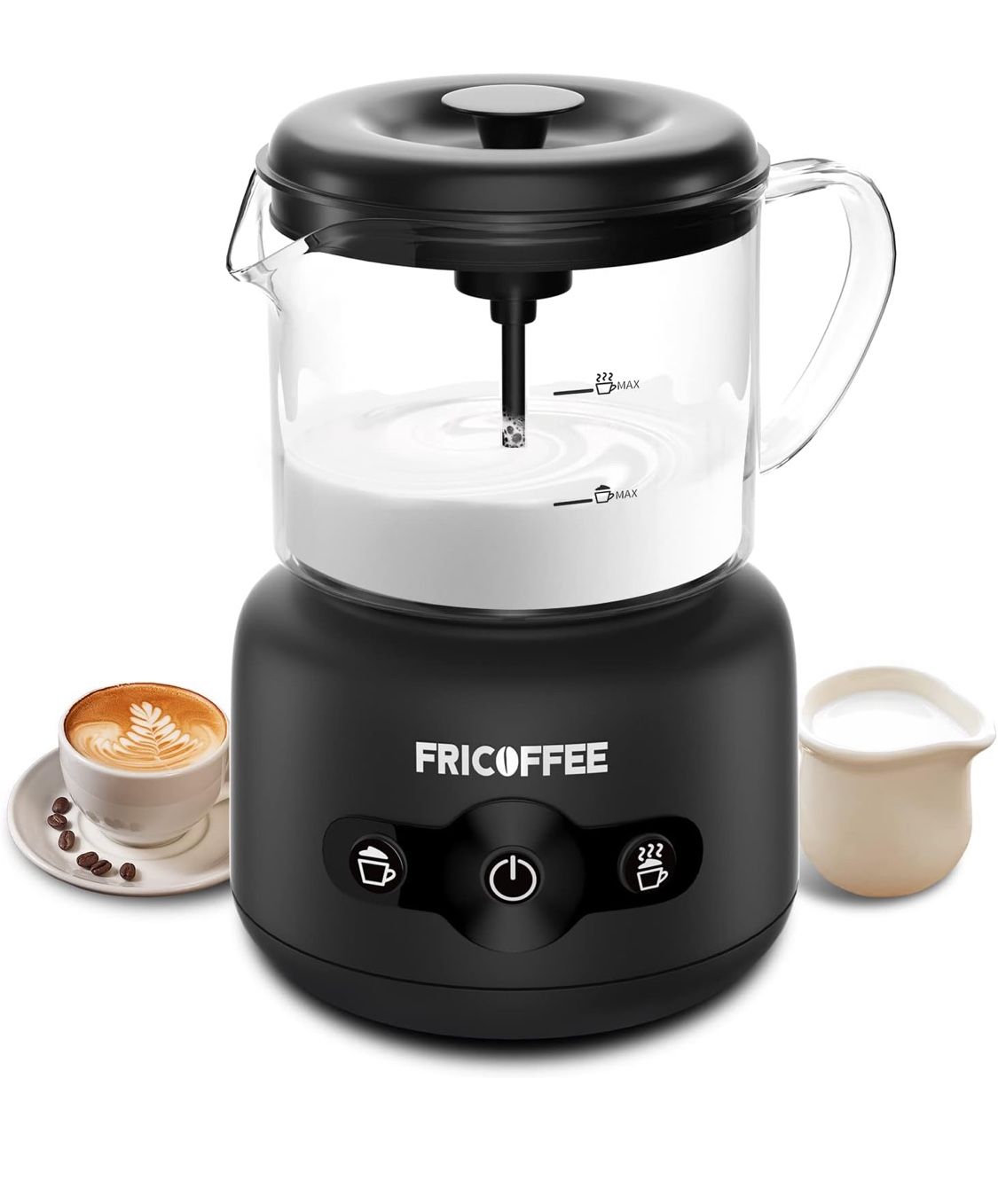 Electric Milk Frother, Fricoffee Milk Steamer Hot and Cold Foam Maker 5.07oz Foaming 10.14oz Heating, Detachable Milk Frother &Heater with Stand Stain