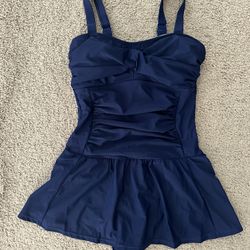 Navy Blue 1 Piece Ruffled Swimsuit 