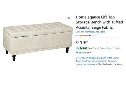 $100 Homelegance Lift Top Storage 