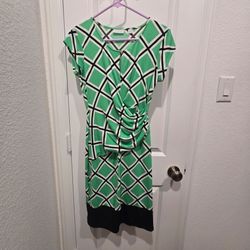 Green Geometric Print Midi Dress