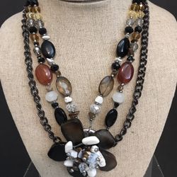 Floral & Glass Beaded Earthtone Necklace 16”