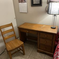Brown Wood Desk And Dresser 