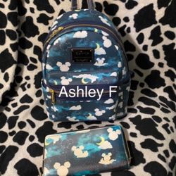 Mickey Clouds Loungefly Backpack & Wallet 