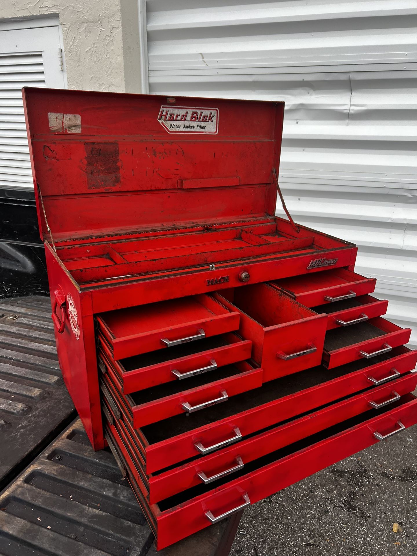 Vintage Mac Tool Box Steel Mechanics Top Shop Chest Lift Top W/ 10 Drawers! 33x16x19in Drawers all slide great. No keys. Unlocked