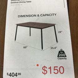 Savannah Black Aluminum and Bamboo Outdoor Dining Table