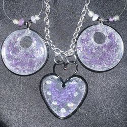 Purple Heart And Earring Set