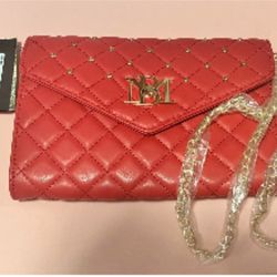 Badgley Mischka clutch/Red faux leather with gold crossbody chain NWT