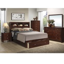 Country Style King Size Complete Bedroom Set with Drawer. Mattress Sold Separately 
