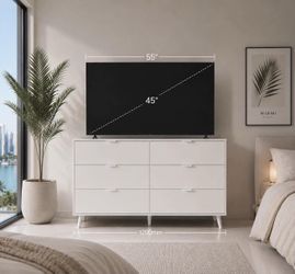 6 Drawer Dresser for Bedroom, , White Dresser Storage Organizer, TV Stand for 55 inch TV,  I-23