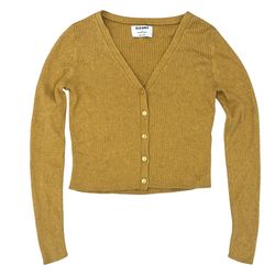 Old Navy Womens XS Cropped Rib Knit Cardigan Sweater Long Sleeve Mustard Yellow